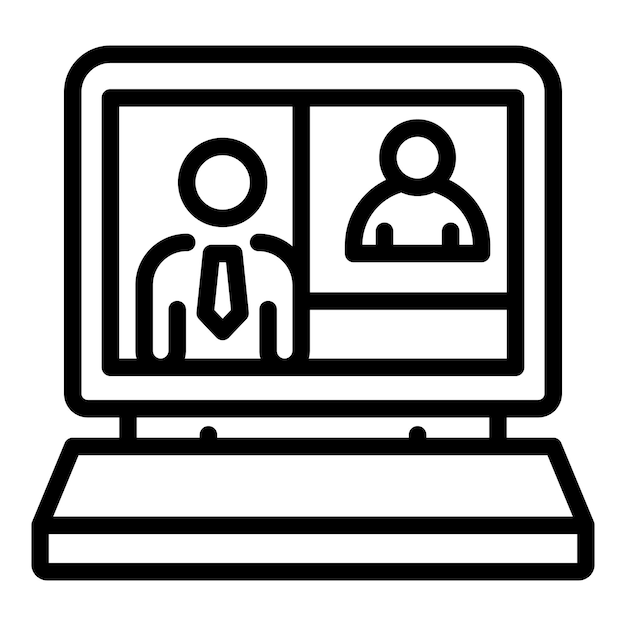 Icono de video chat de computadora Contorno de icono de vector de video chat de computadora para diseño web aislado sobre fondo blanco