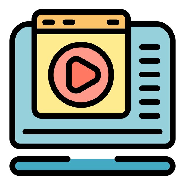 Icono de video del proyecto Contorno de proyecto Icono de vídeo vectorial de color plano aislado