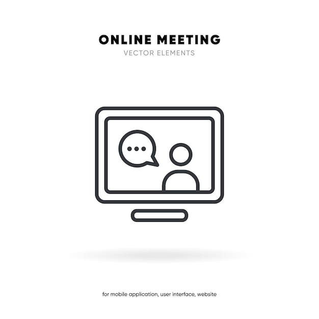 Icono de videoconferencia de reunión 3d Personas en la pantalla de la tableta de la computadora Oficina en casa en tiempos de cuarentena
