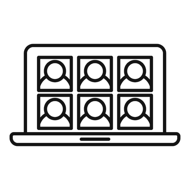 Icono de videollamada de grupo portátil Contorno Icono de vector de videollamada de grupo portátil para diseño web aislado sobre fondo blanco