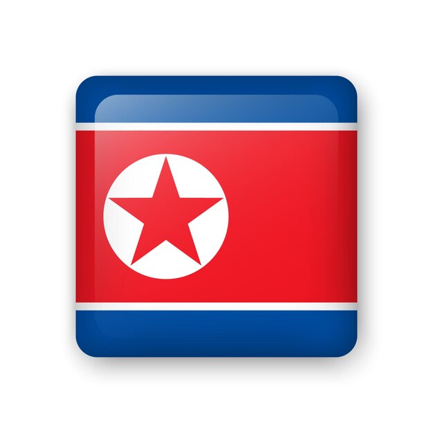 Icono de vidrio de la bandera de Corea del Norte Elemento vectorial cuadrado con sombra Mejor para aplicaciones móviles UI y diseño web