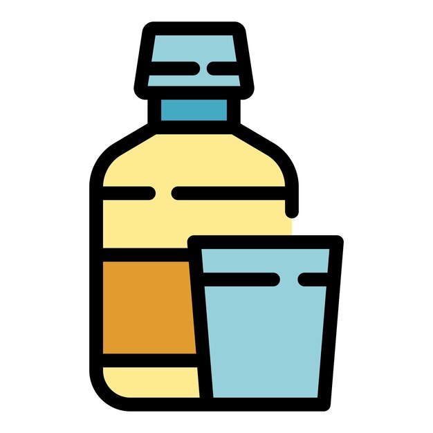 Icono de vidrio de la botella de enjuague bucal Contorno del icono de vidrio vectorial de la bottle de enjuage bucal Color plano aislado