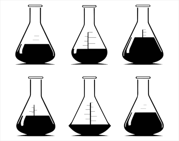 Icono de vidrio de laboratorio establecido en fondo blanco Ilustración vectorial