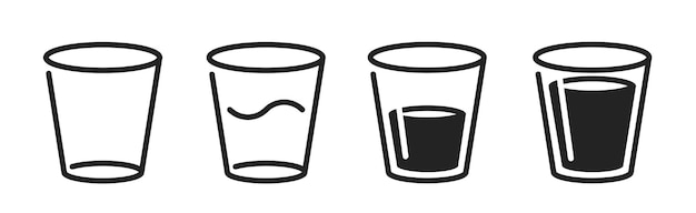 Icono de vidrio línea de agua trazo simple conjunto gráfico vectorial de taza de bebida medio llena símbolo pictograma