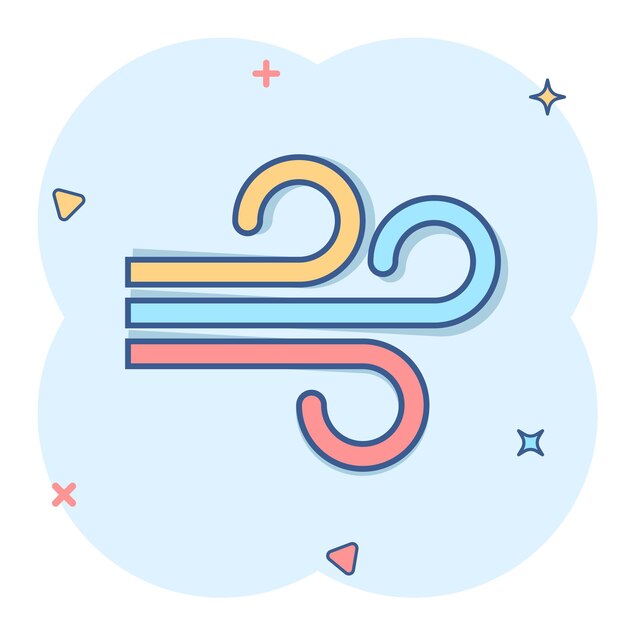 Icono de viento en estilo cómic Ilustración de vector de dibujos animados de aire sobre fondo blanco aislado Concepto de negocio de efecto de salpicadura de brisa
