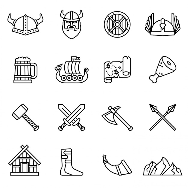 Icono vikingo nórdico con fondo blanco. Thin Line Style stock vector.