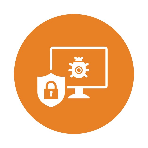 Icono de virus bloqueado en la computadora Diseño de color naranja