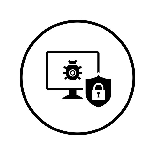 Ícono de virus bloqueado en la computadora Gráficos vectoriales negros