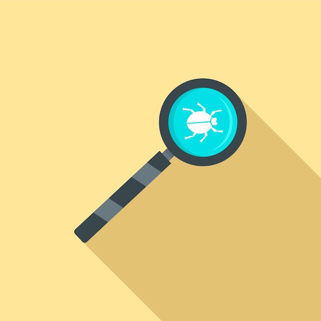Icono de virus informático de lupa Ilustración plana del icono de vector de virus informático de lupa para diseño web