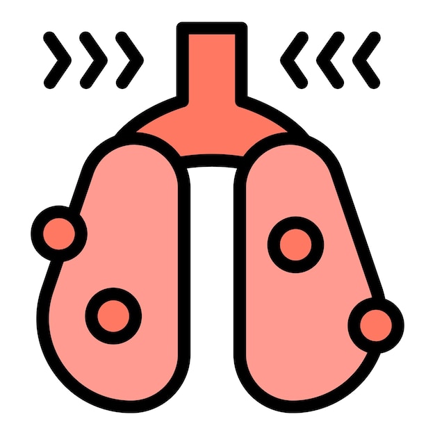 Vector icono del virus de los pulmones vector de contorno corona pulmonar infección por gripe color plano