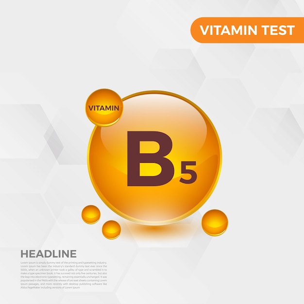 Icono de vitamina B5 Logo Golden Drop, gota compleja. Ilustración de Vector de salud de antecedentes médicos