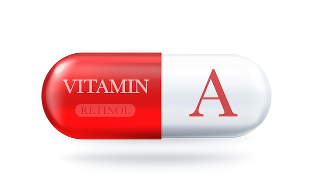 Un icono de vitamina cápsula de píldora de retinol Ilustración vectorial en 3D