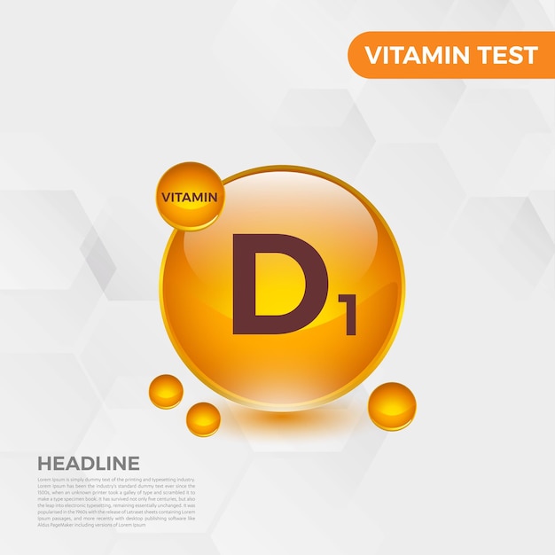 Icono de vitamina d1 logo golden drop, gota compleja. ilustración de vector de salud de antecedentes médicos