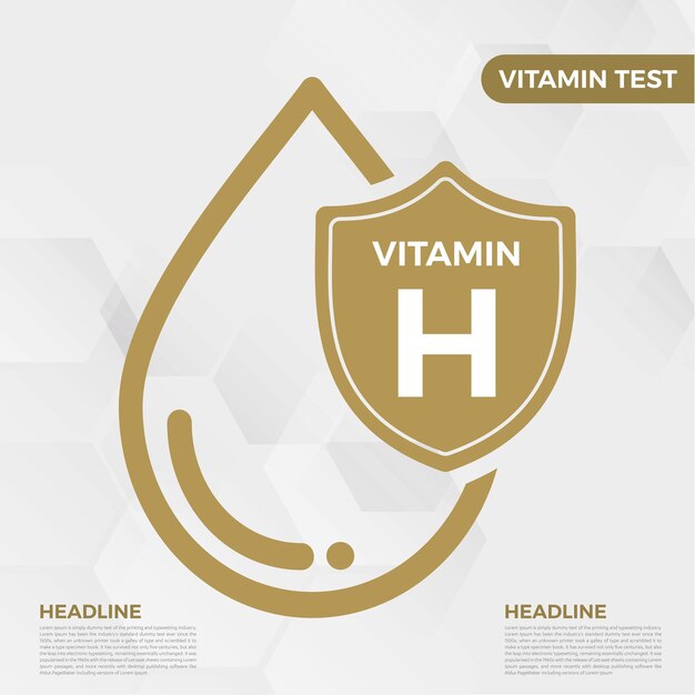 Icono de vitamina h logo golden drop shield protection, medical background heath vector illustration