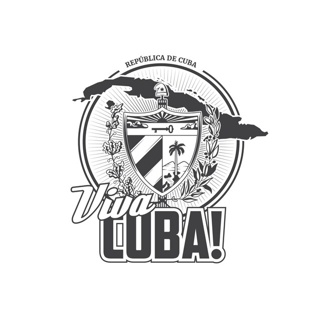 Icono de Viva Cuba con mapa vectorial y escudo de armas