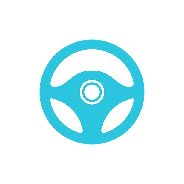 Icono del volante del automóvil aislado en fondo blanco del conjunto de iconos azules