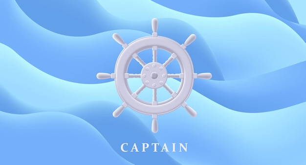 Icono de volante de vela blanca con fondo fluido de ondas azules diseño de logotipo moderno 3d render