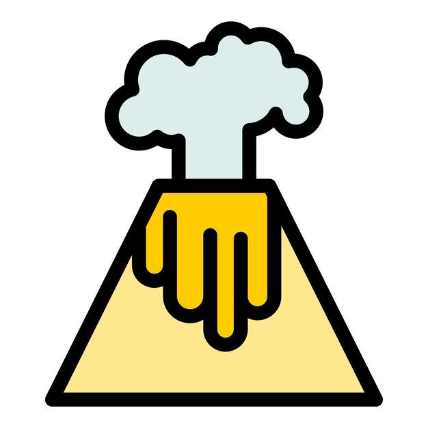 El icono del volcán del bosque es el vector del contorno de la lava, el magma y el color plano del volcán de la montaña.