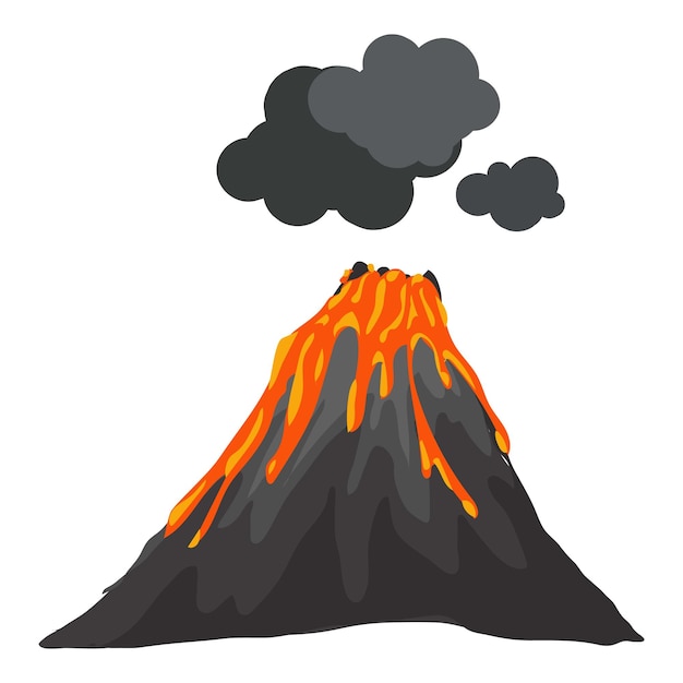 Vector icono de volcán en erupción humeante caricatura de icono de vector de volcán en erupción humeante para diseño web aislado sobre fondo blanco