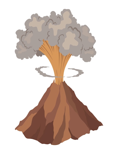 Icono de volcán Naturaleza de magma explotando con humo Una actividad volcánica despertada elemento de fuego y humo Erupción de volcán Ilustración aislada de vector de dibujos animados planos