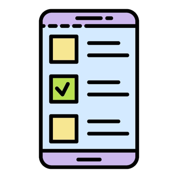 Icono de voto de teléfono inteligente hecho Contorno de icono de vector de voto de teléfono inteligente hecho color plano aislado