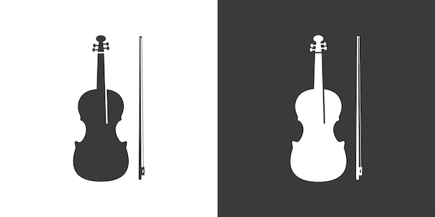Icono de web plana de violín Logotipo de violín Instrumento de cuerda violín y silueta de arco vector de icono negro