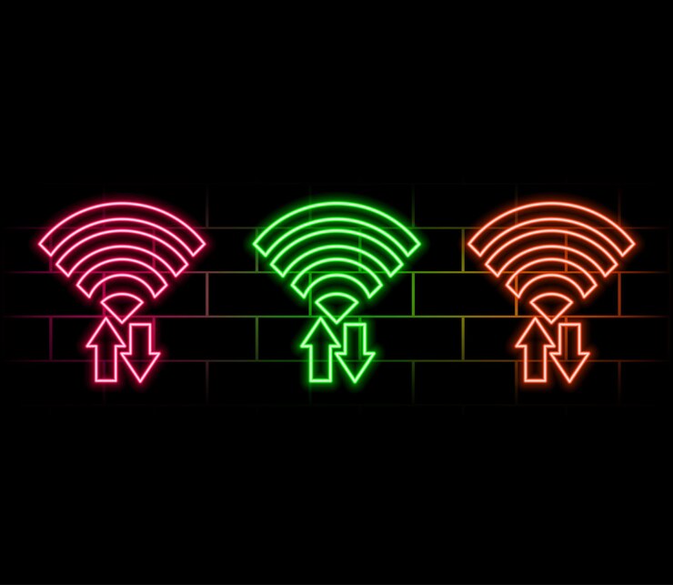 Vector el icono de wi-fi del diseño web vectorial azul neón color oscuro