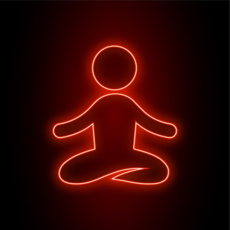 Vector icono de yoga de neón rojo de alto impacto con fondo oscuro