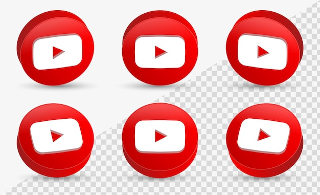 icono de youtube logotipo 3d para logotipos de iconos de redes sociales en un botón brillante moderno en un círculo de representación 3d