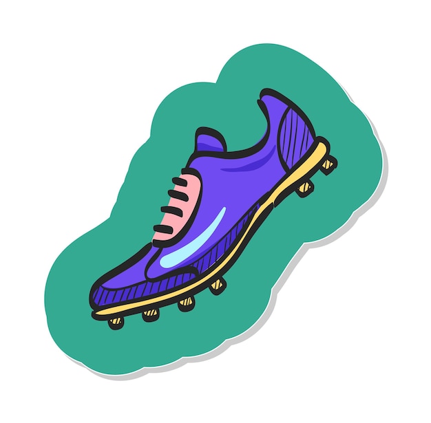 Icono de zapato de fútbol dibujado a mano en la ilustración de vector de estilo de etiqueta
