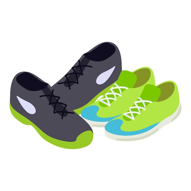 Icono de zapatos de tenis vector isométrico Icono de calzado deportivo Dos pares de zapatos deportivos