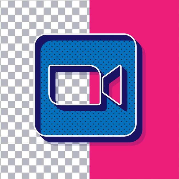 Icono de zoom de punto azul retro 3D en un fondo rosado ajustable
