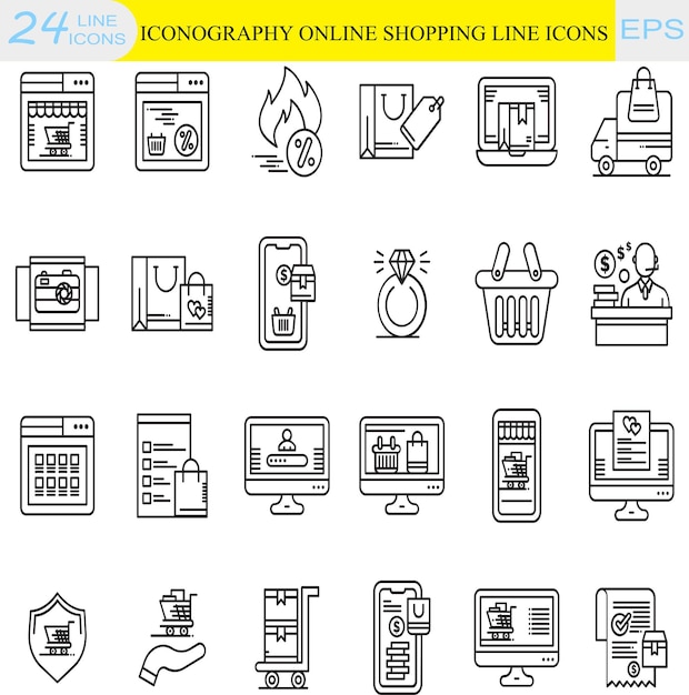 iconografía de compras en línea conjunto de iconos vectoriales