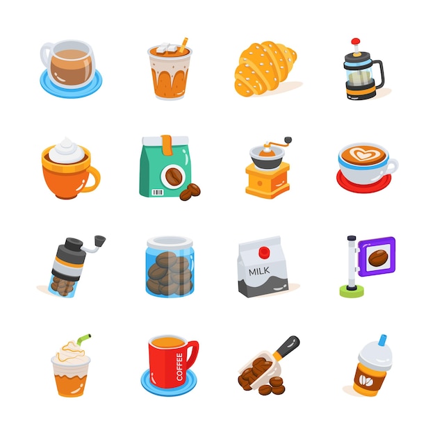 Iconos 3D de alimentos y bebidas creativamente elaborados listos para uso premium