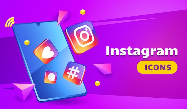 Vector iconos 3d de instagram sofisticados con smartphone