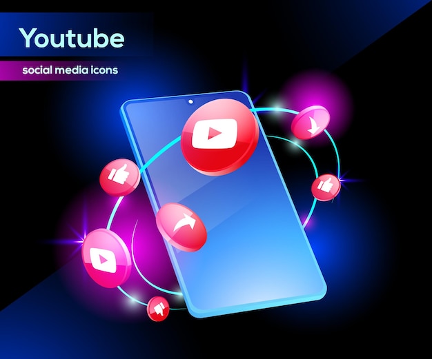 Iconos 3d de youtube con smartphone