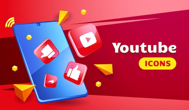 Iconos 3d de youtube sofisticados con smartphone