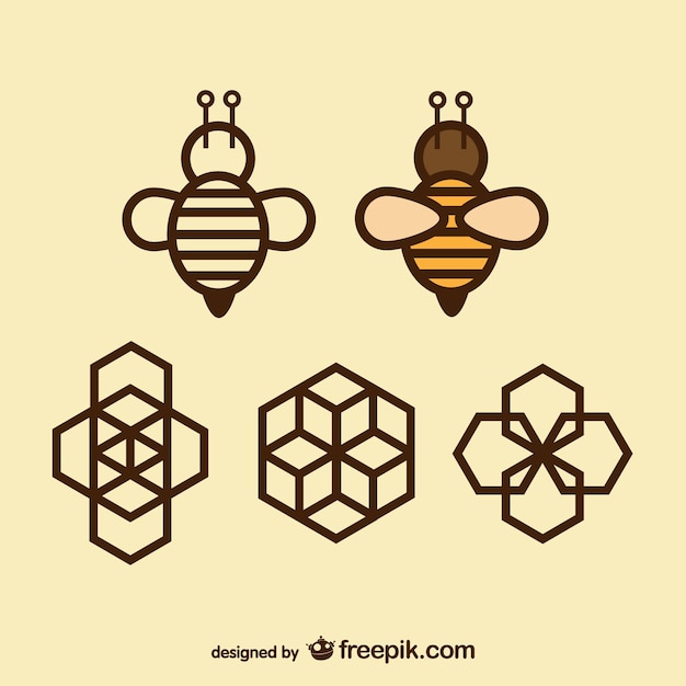 Vector iconos de abejas y panales