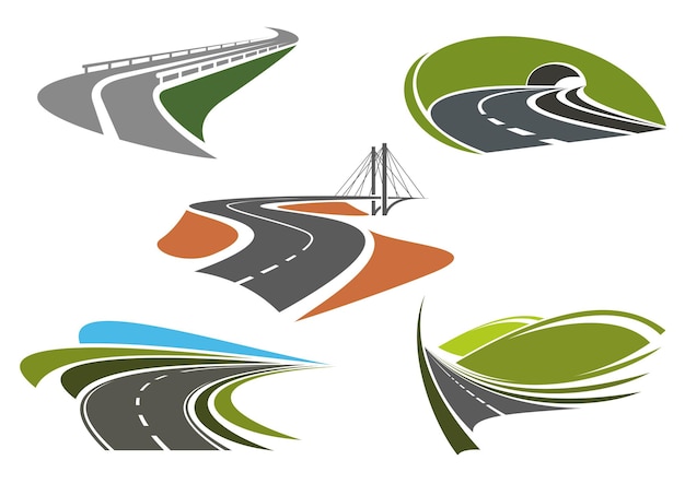 Vector iconos abstractos de carreteras y caminos de asfalto