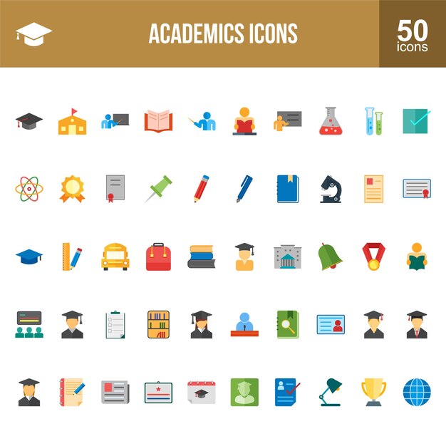Iconos académicos para la educación y el aprendizaje