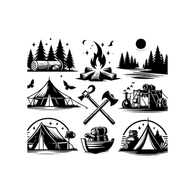 Iconos de acampada Ilustración vectorial