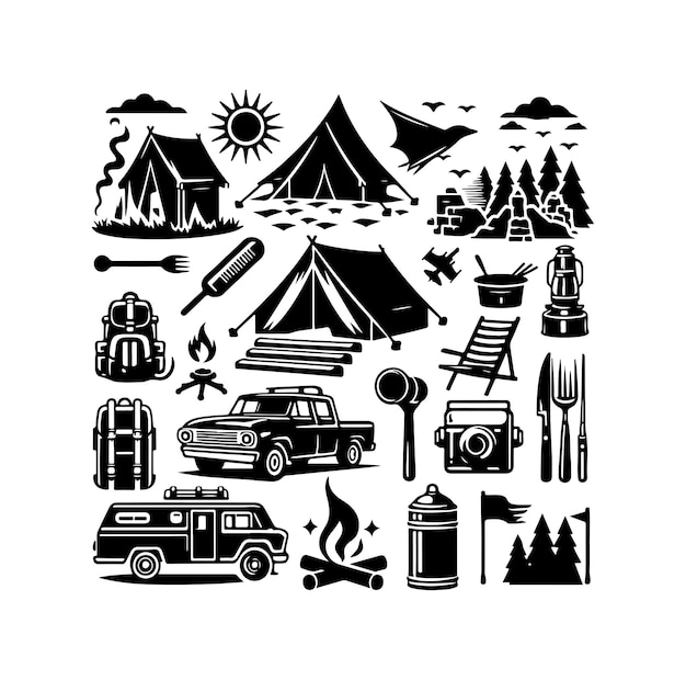 Vector iconos de acampada ilustración vectorial