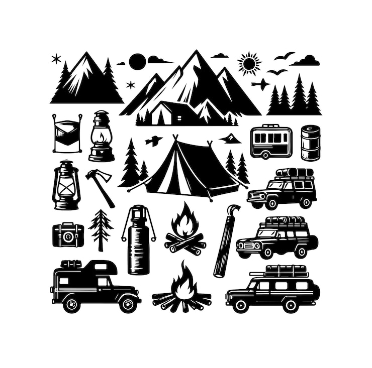 Vector iconos de acampada ilustración vectorial