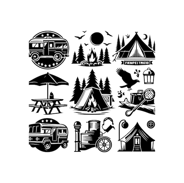 Iconos de acampada Ilustración vectorial