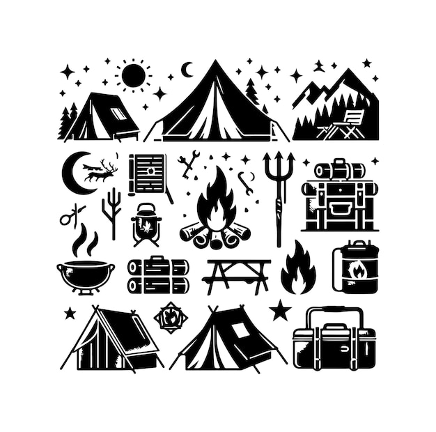 Iconos de acampada Ilustración vectorial