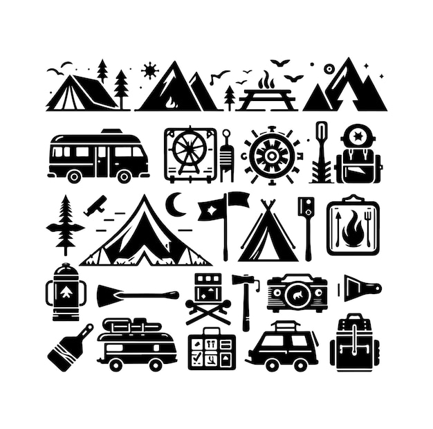 Iconos de acampada Ilustración vectorial