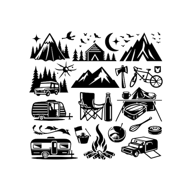 Iconos de acampada Ilustración vectorial