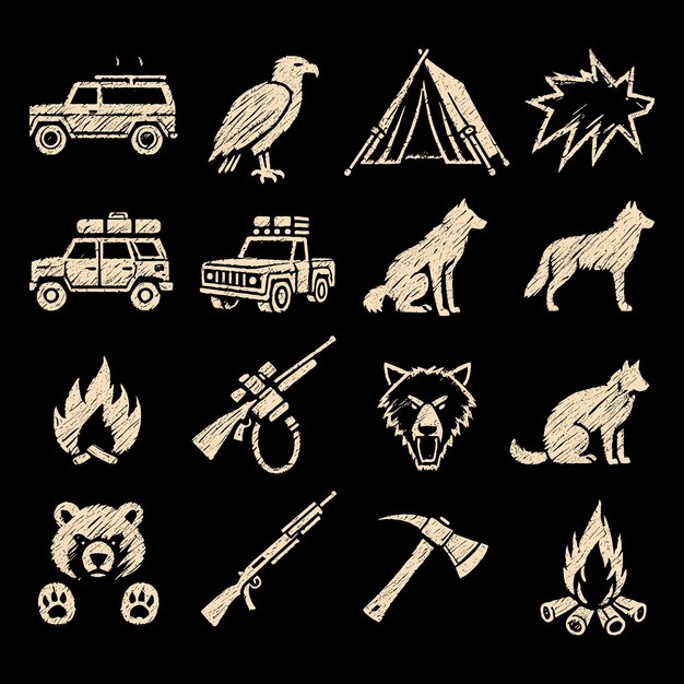 Iconos de acampadas y aventuras en la vida silvestre