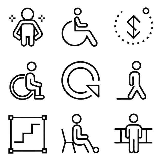 Iconos de accesibilidad para personas con discapacidad Ilustración vectorial