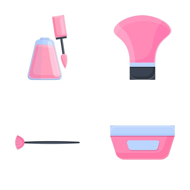Los iconos de accesorios de manicura se establecen en el vector de dibujos animados de la manicura y la herramienta de quiropodia